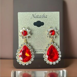 Natasha Red Teardrop Crystal Earrings